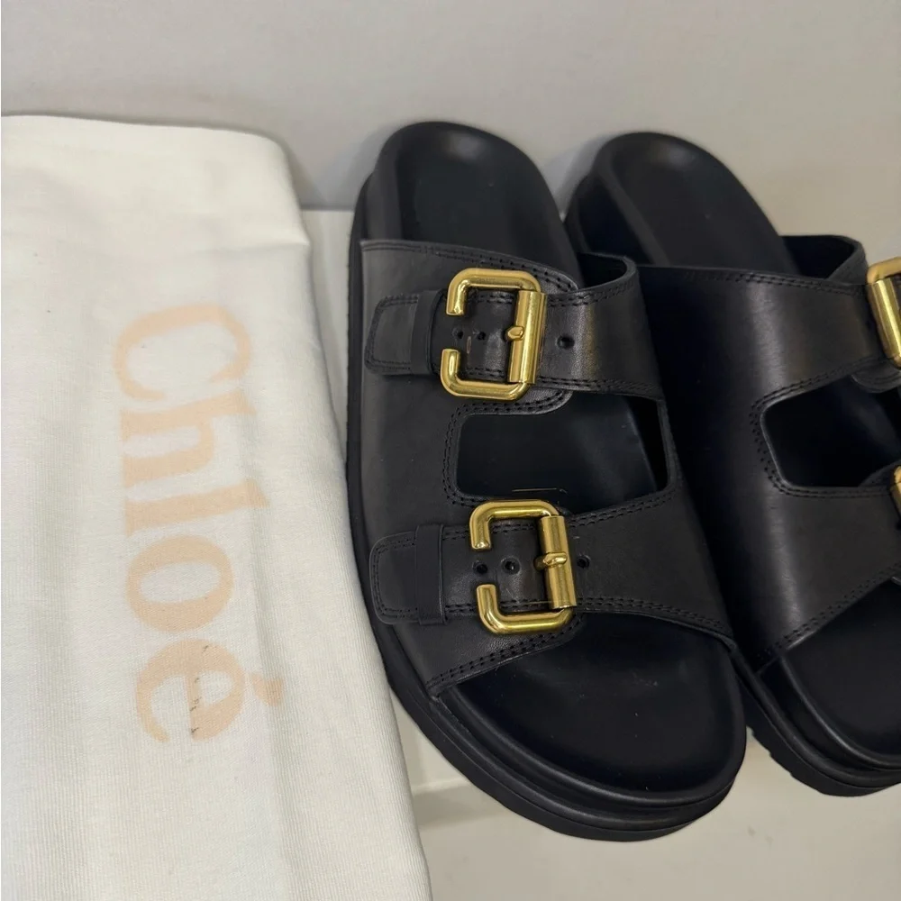Chloe Nil Double-Strap Cowhide Mules In Black Color Size 38. - Picture 5 of 13